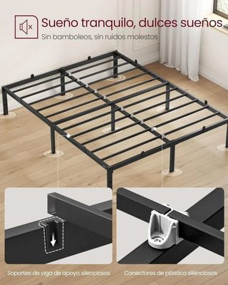 Marco Cama Doble Metal 135x190 Negro Tinta VASAGLE RMB136B01 (Estructura Cama)