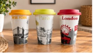 Set 3 Tazze Ceramica New York Londra Parigi