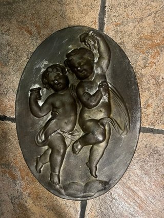 Cuadro antiguo ángel músico relieve
