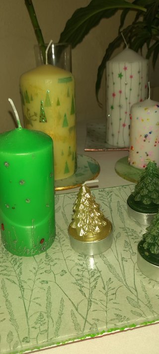 Set velas y platitos decorados Sinfonia en Verde