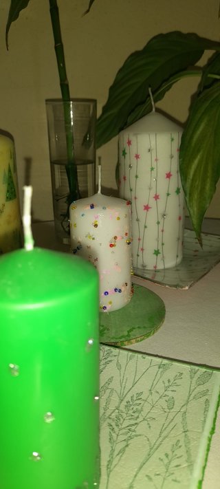 Set velas y platitos decorados Sinfonia en Verde