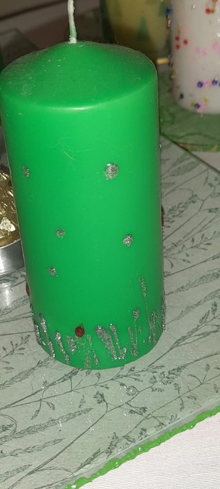 Set velas y platitos decorados Sinfonia en Verde
