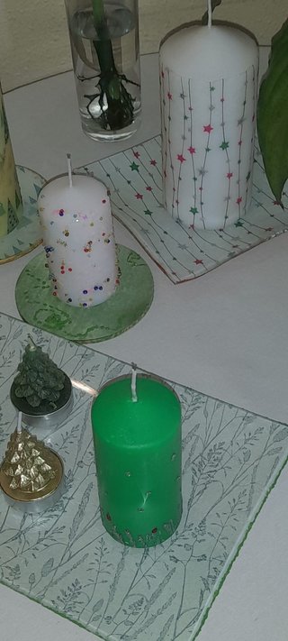 Set velas y platitos decorados Sinfonia en Verde