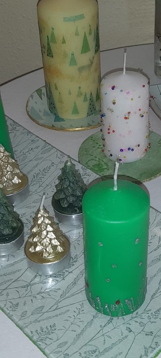 Set velas y platitos decorados Sinfonia en Verde