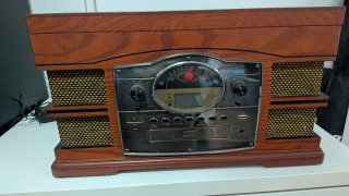 Tocadiscos Retro Clásico Marrón y Plata