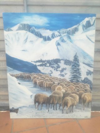 Cuadro al óleo: Paisaje nevado de montaña