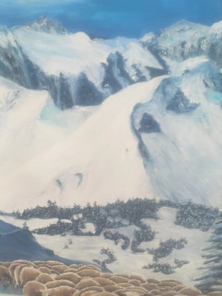 Cuadro al óleo: Paisaje nevado de montaña