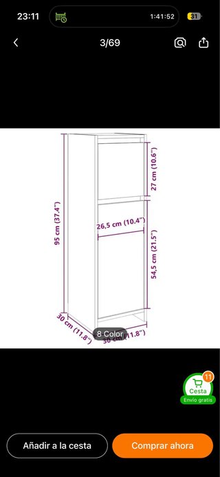 Mueble auxiliar nogal 95x30x30 cm