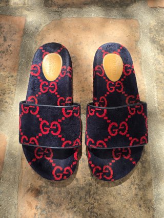 Gucci GG Velvet Flat Slide Sandal Originales