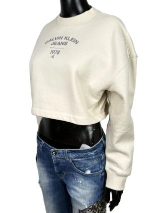 Calvin Klein Jeans Felpa Donna XS Beige Cropped