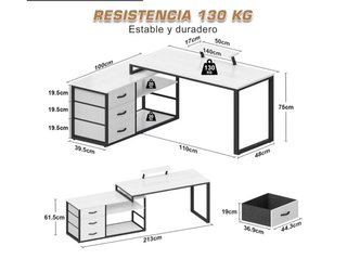 Escritorio blanco y negro con cajoneras