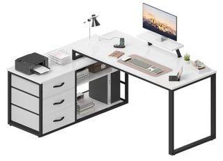 Escritorio blanco y negro con cajoneras