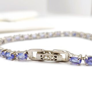 Pulsera Plata Tanzanitas Naturales Ovaladas