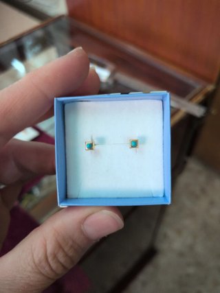 Pendientes Oro 18k Turquesa Cuadrados Rosca