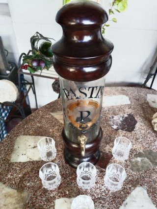 Bottiglia decorativa per liquori vuota, rubinetto in legno/cristallo