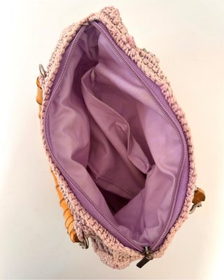 Bolso ganchillo vintage asas bambú