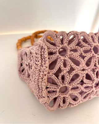 Bolso ganchillo vintage asas bambú