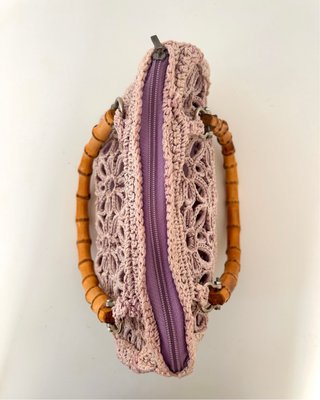 Bolso ganchillo vintage asas bambú