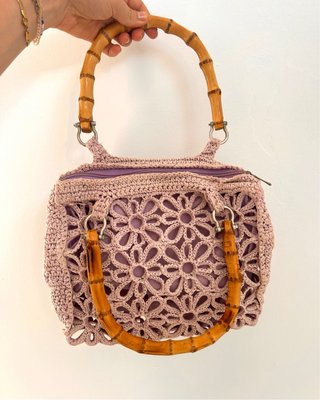 Bolso ganchillo vintage asas bambú