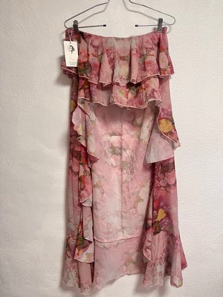 Falda larga floral volantes