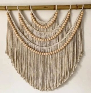 Tapiz Macramé Beige con Cuentas de Madera
