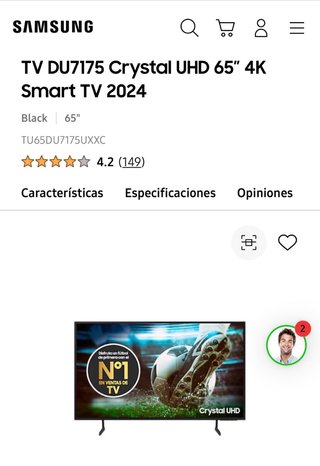 TV Samsung Crystal UHD 65 4K Smart TV 2024