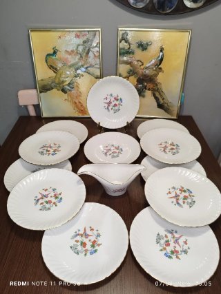 12 Platos Llanos y 1 Salsera Porcelana Francesa