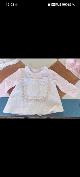 Conjunto Vestido Braguita Capota Bebé Niña