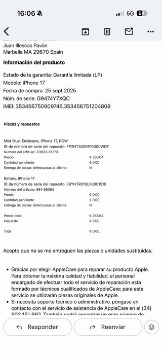 iPhone 17 Azul Batería 100%