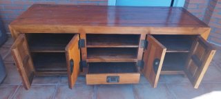 Mueble TV madera maciza estilo oriental marron