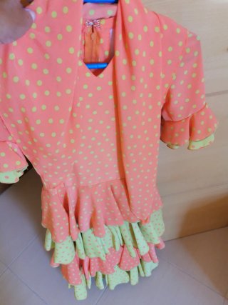 Vestido Flamenca Niña Lunares Naranja/Verde