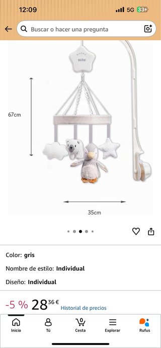 Nuby Móvil Musical Cuna Ajustable Pingüino