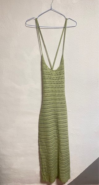 Vestido largo crochet verde claro