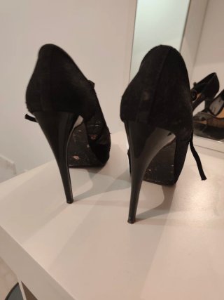 Zapatos tacón azul marino ante