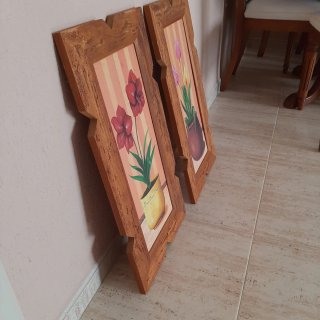 Pack 2 Cuadros Vintage Madera Rústica Flores