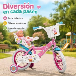 Bicicleta infantil rosa con cesta y ruedines
