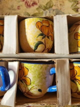 Set 6 tazzine da caffè fiori gialli e blu