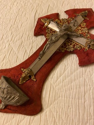 Crucifijo Benditera Antiguo Madera y Metal