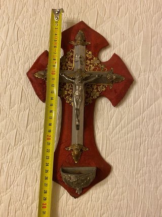 Crucifijo Benditera Antiguo Madera y Metal