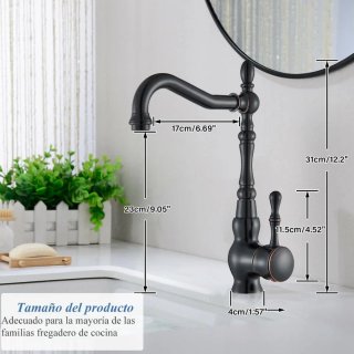 Grifo de cocina negro estilo retro