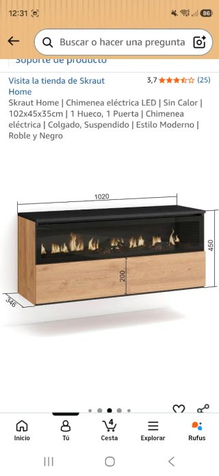 Chimenea Eléctrica LED Skraut Home