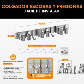 Colgador Escobas y Fregonas Acero Inoxidable