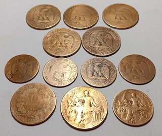 Lote 12 monedas Francia 10c y 5c cobre