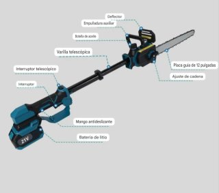 Motosierra Telescópica Recargable (2 Baterías)