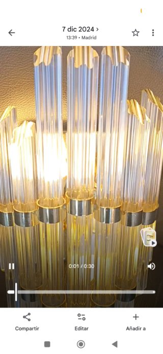 Aplique estilo Venini Años 70 Cristal y Latón