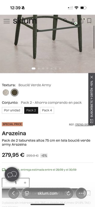 Taburetes altos de bar verdes (2 unidades)