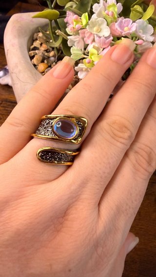 Anillo Oro Negro Piedra Luna Natural