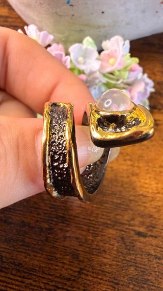 Anillo Oro Negro Piedra Luna Natural