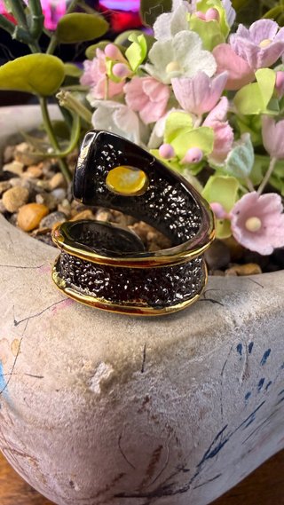 Anillo Oro Negro Piedra Luna Natural