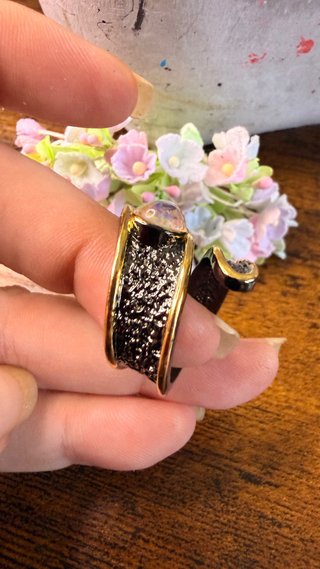 Anillo Oro Negro Piedra Luna Natural